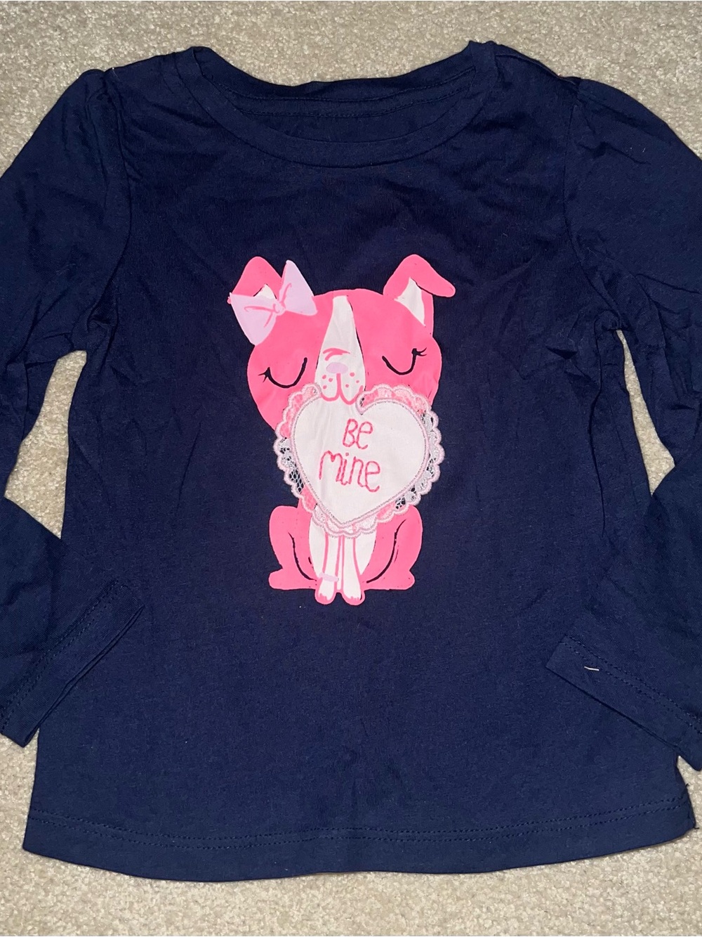 NWT GAP sz 3 Navy Long-Sleeve Tee with Pink Puppy Heart Graphic